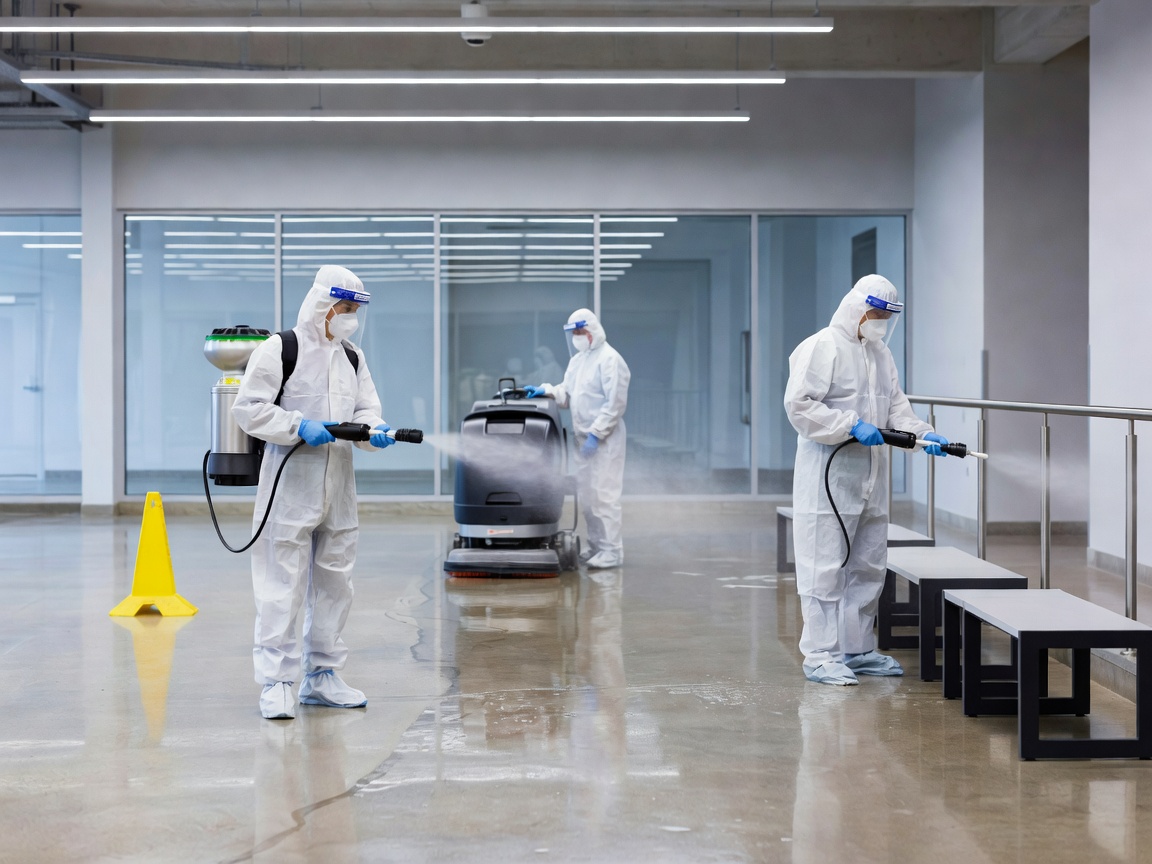 Commercial facility sanitization and scheduled floor care management