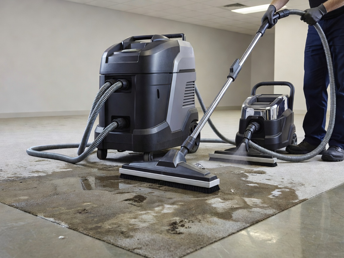 Specialist floor extraction and deep carpet restoration machinery in operation